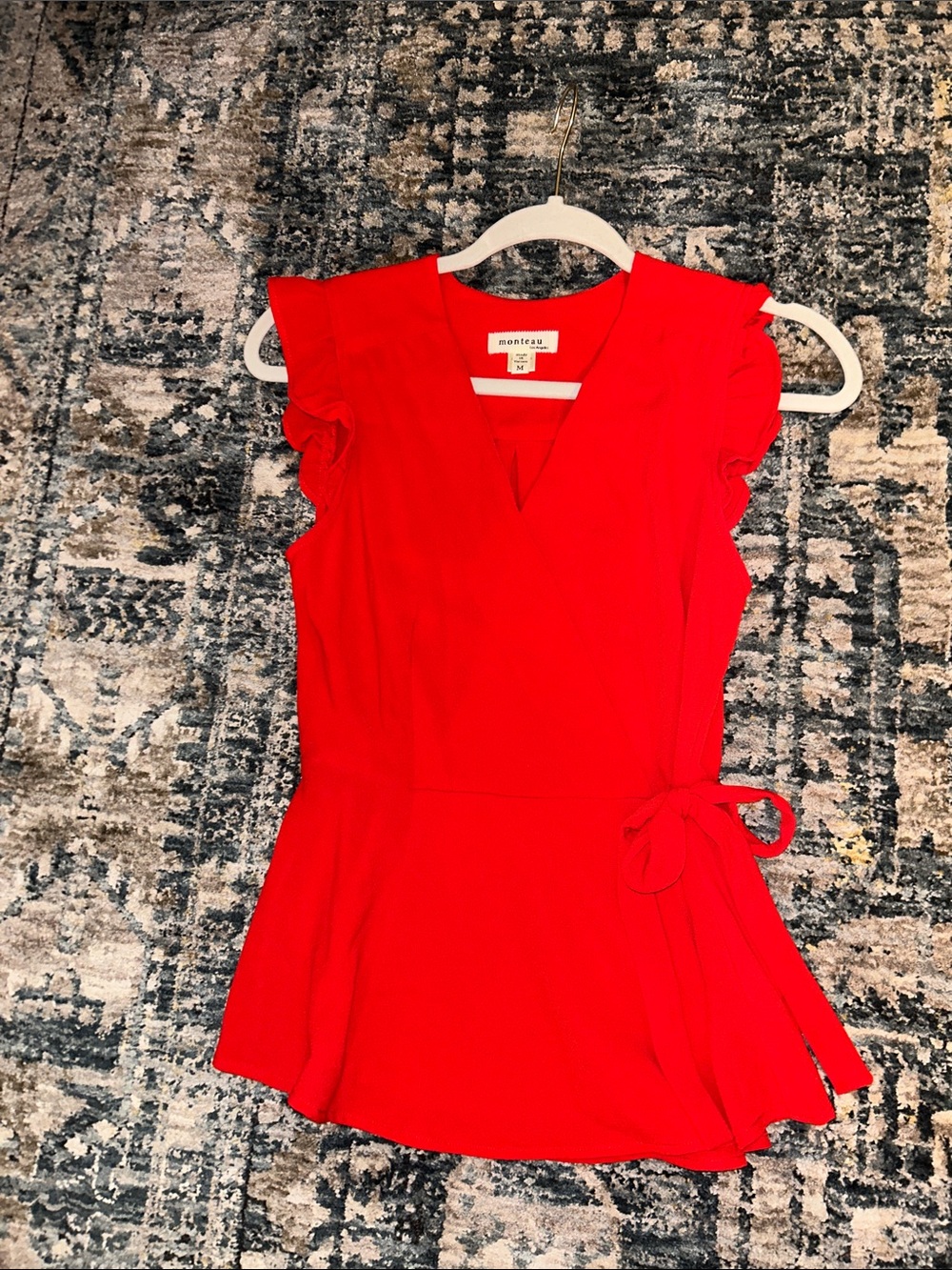 Monteau Red Ruffle Wrap Peplum Blouse